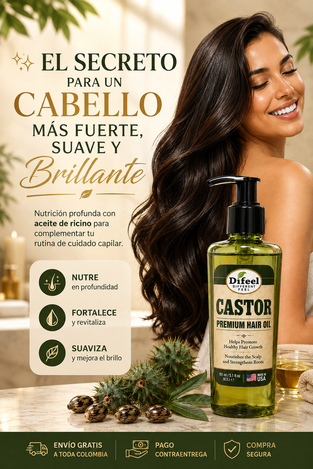 🌿 Aceite Capilar Difeel Castor Premium✨💚