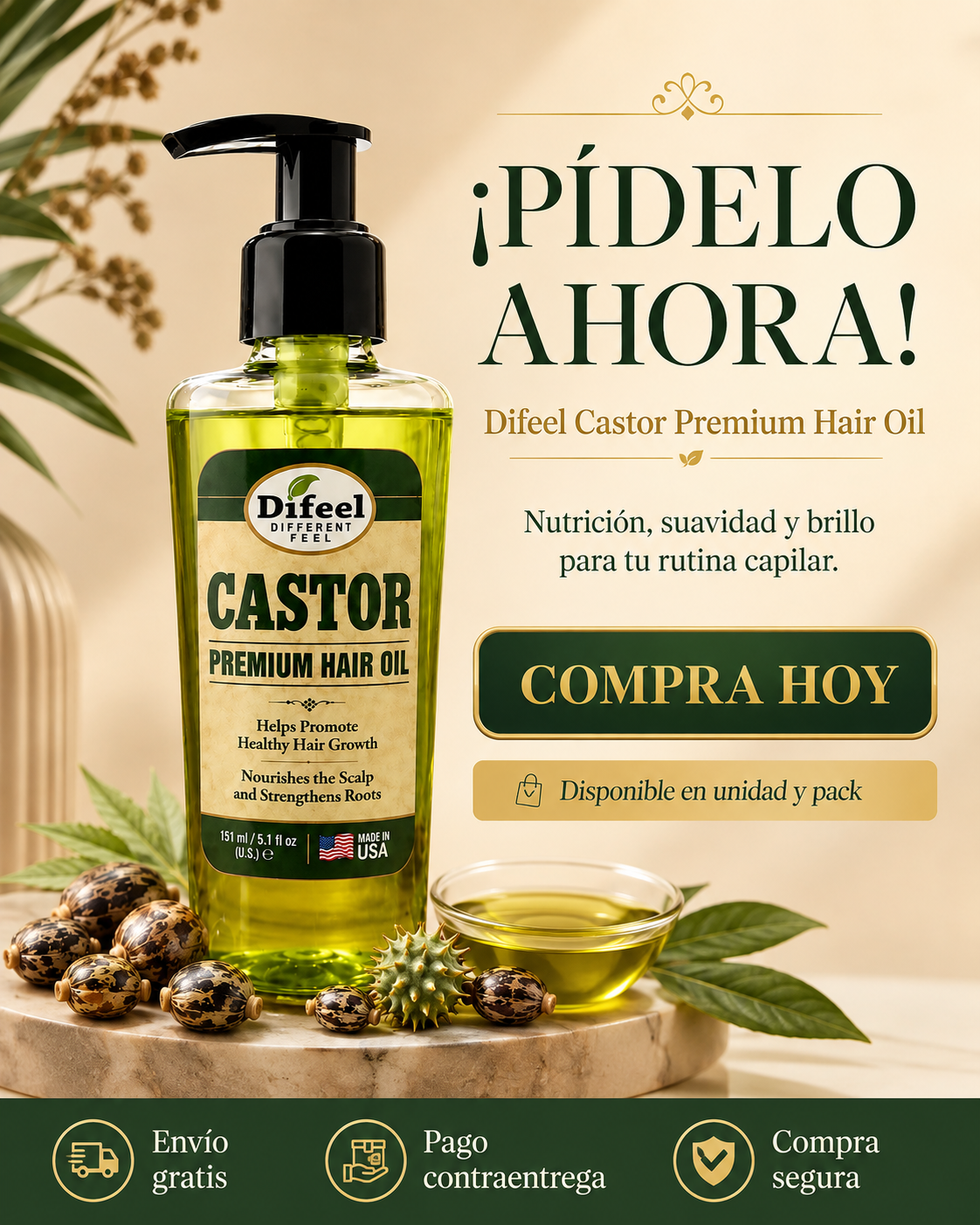 🌿 Aceite Capilar Difeel Castor Premium✨💚