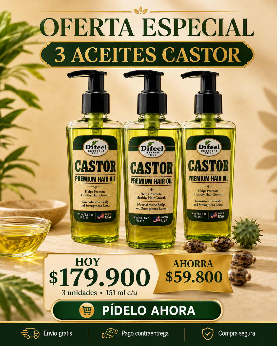 🌿 Aceite Capilar Difeel Castor Premium✨💚