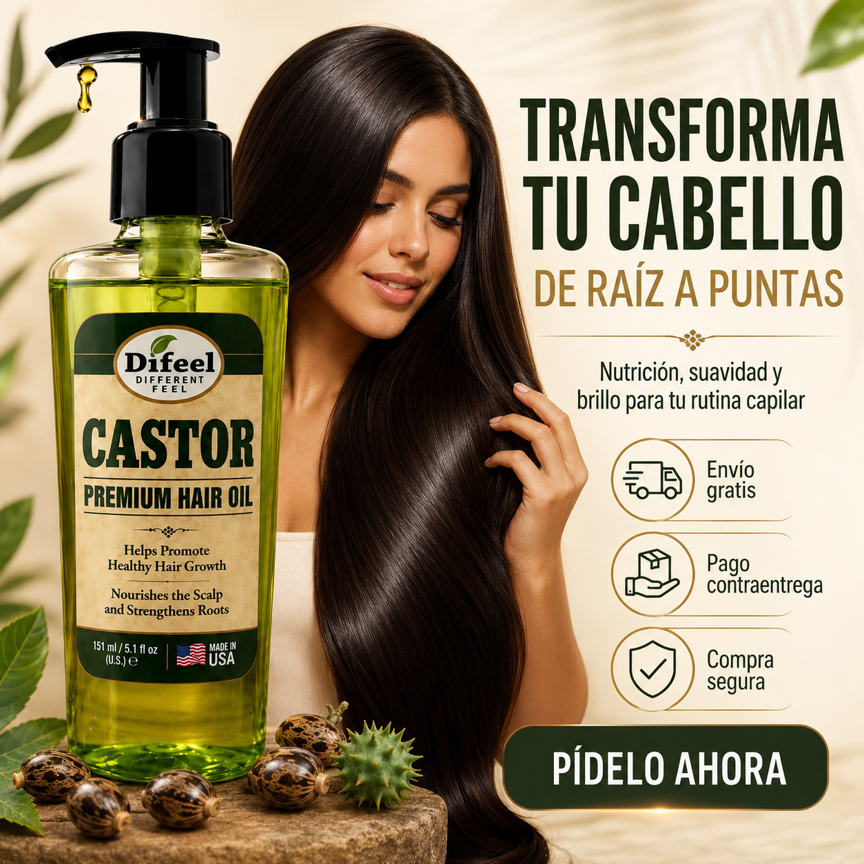 🌿 Aceite Capilar Difeel Castor Premium✨💚