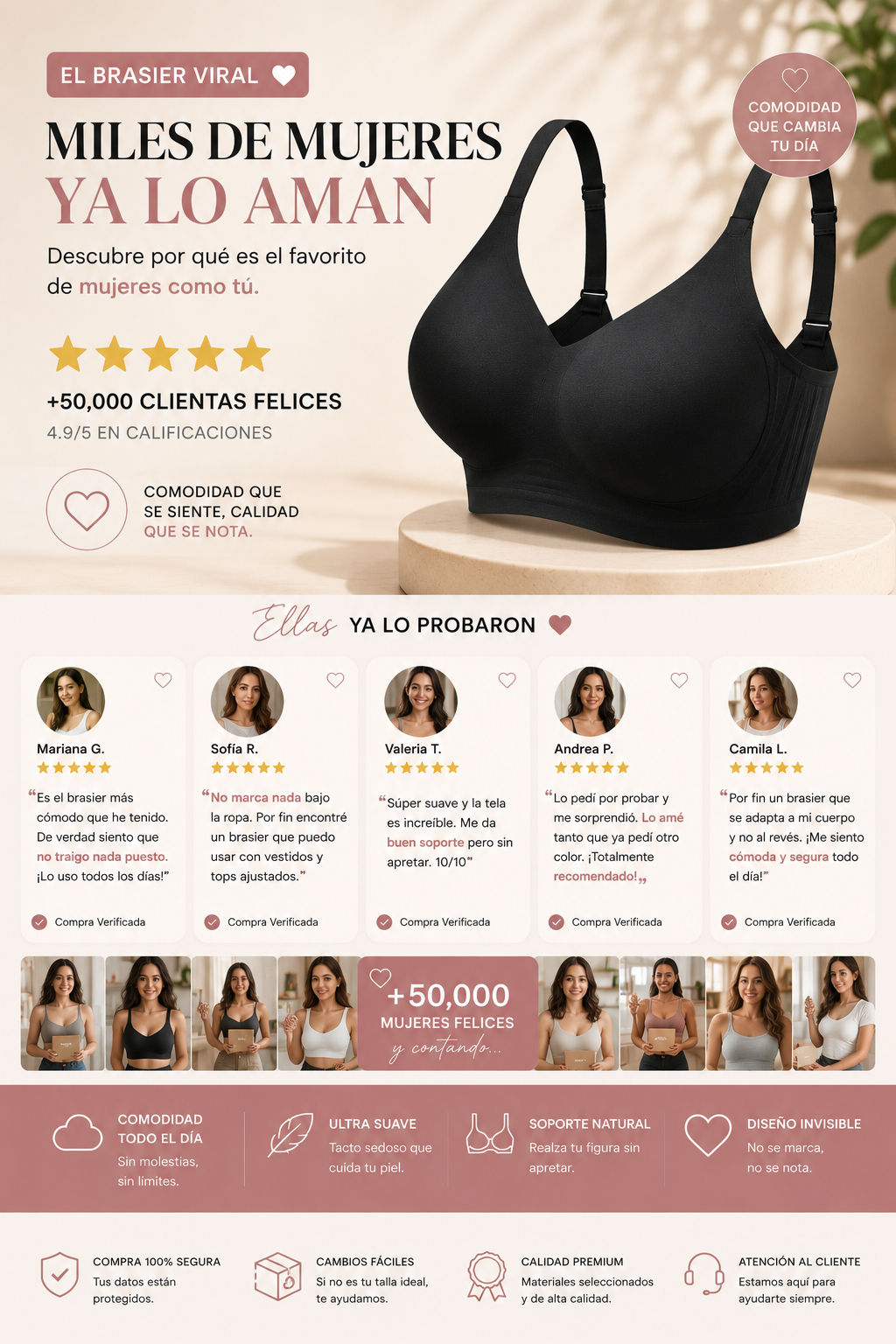 💥BRASIER CONFORT PREMIUM™️🎀LEVANTA Y MOLDEA SIN DOLOR😍PAGUE 1 LLEVA 3🎁