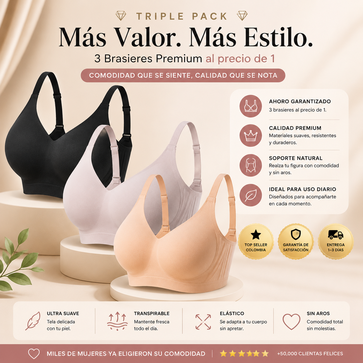 💥BRASIER CONFORT PREMIUM™️🎀LEVANTA Y MOLDEA SIN DOLOR😍PAGUE 1 LLEVA 3🎁