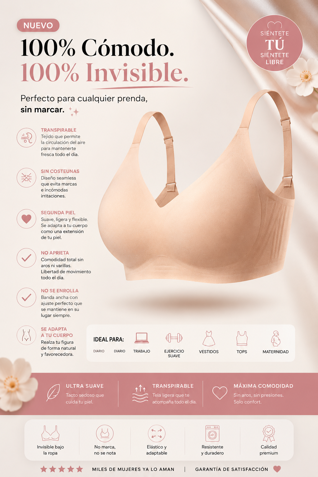💥BRASIER CONFORT PREMIUM™️🎀LEVANTA Y MOLDEA SIN DOLOR😍PAGUE 1 LLEVA 3🎁