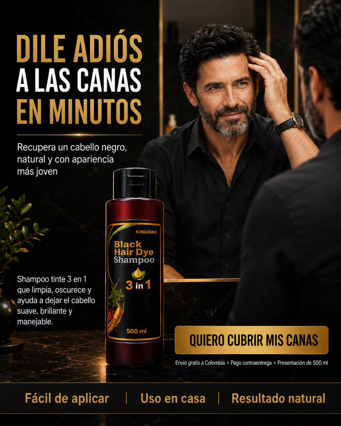 Shampoo Tinte Negro KINGMING 3 en 1