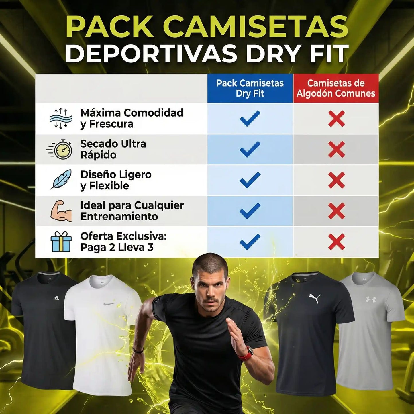 🔥👕 PACK FIT PRO 3X™CAMISETAS 💪 ENTRENA CÓMODO,RINDE AL MÁXIMO 💪⚡