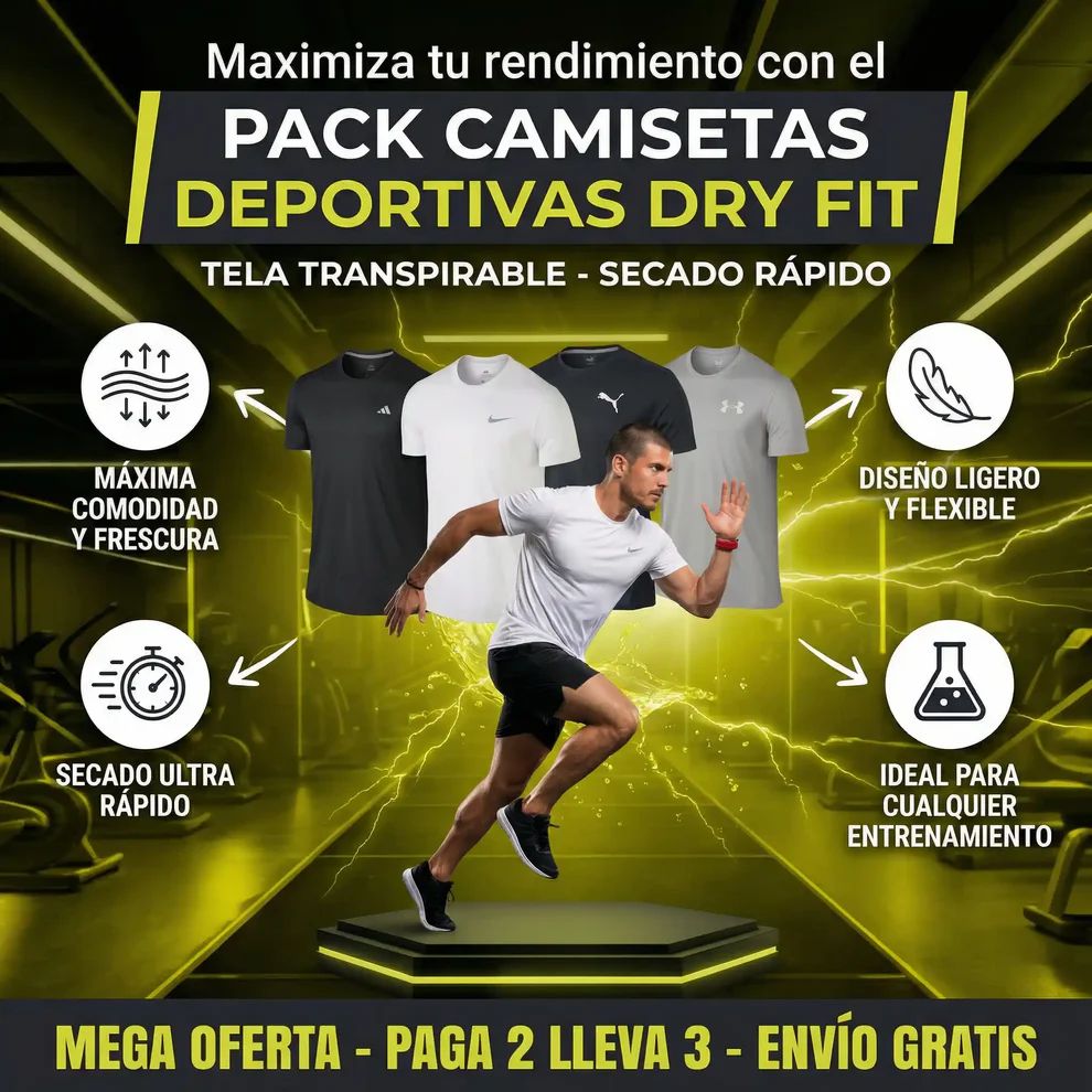 🔥👕 PACK FIT PRO 3X™CAMISETAS 💪 ENTRENA CÓMODO,RINDE AL MÁXIMO 💪⚡